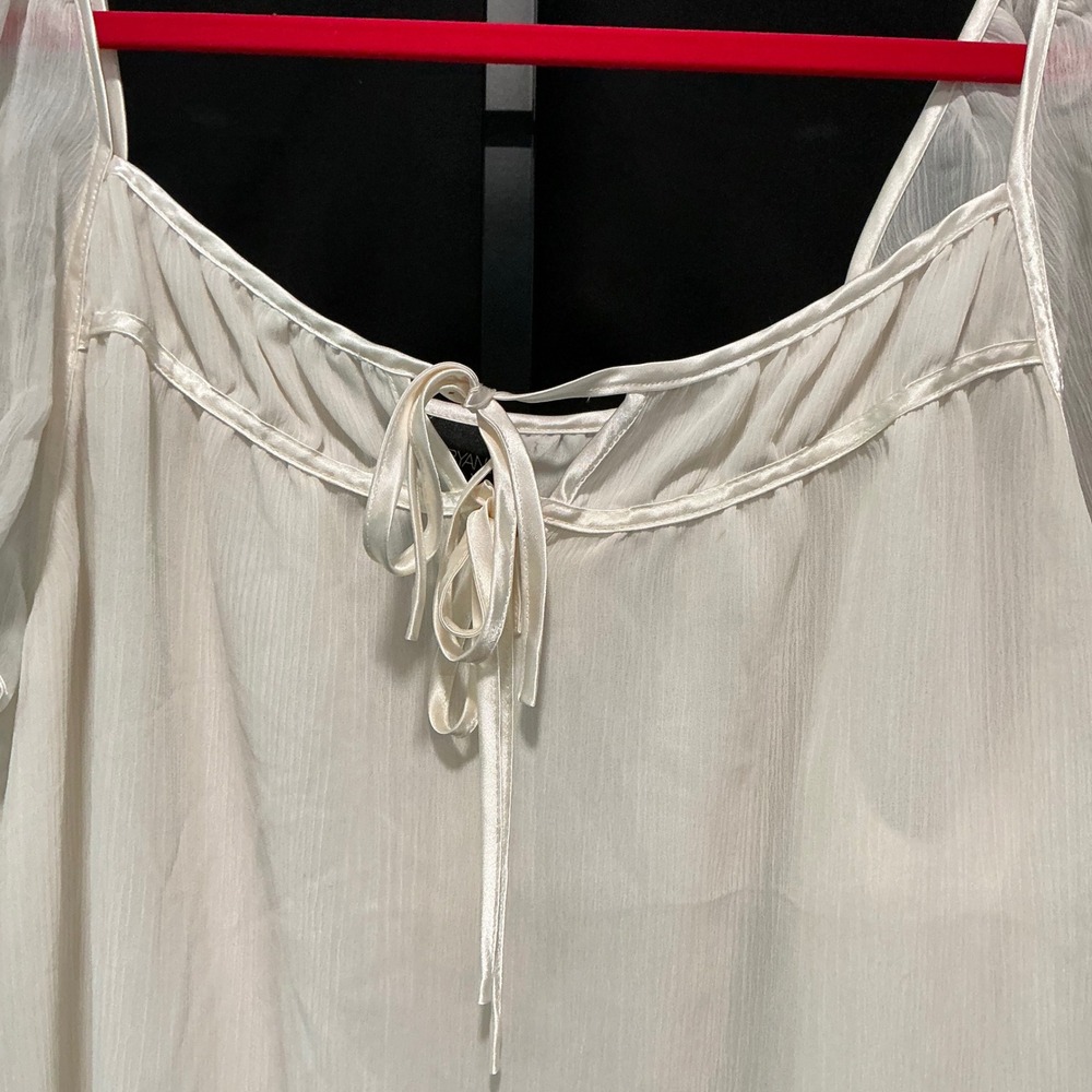 Lane Bryant Peasant Blouse 22/24 Ivory Sheer Sleeve Smocked Hem Square Neck Top - Picture 3 of 6